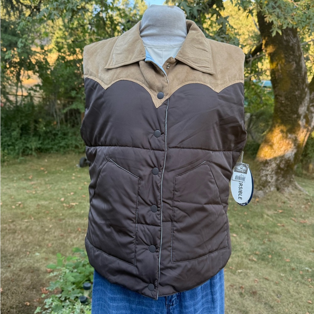 Roper Women's Brown and Tan Vest Medium Western Yoke Reversible